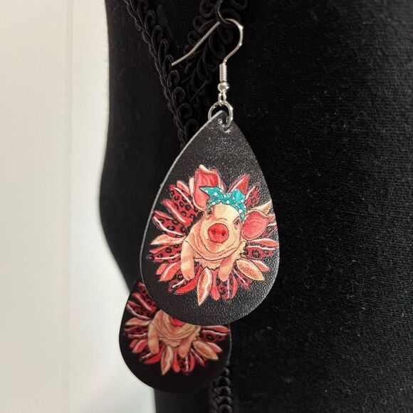 2/$10 ⭐️ 3/$12 | Faux Leather Pig Teardrop Earrings - Picture 1 of 5